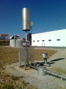 Antorcha. Instalaciones de biogás en la ETAR de Quinta do Conde, incluyendo almacenamiento, combustión, tratamiento y secado del biogás, para su envío a grupos generadores.